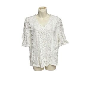 White Lace V-Neck Blouse size small no brand fully lined